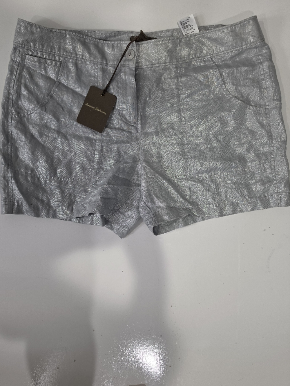 Tommy Bahama Metallic Silver Flat-Front Women's Shorts Plus Size 16 NWT